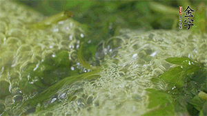 艾草葉放入煮沸的水中，加點食用堿，待變成深綠色時撈出，放入冰水中，瀝干備用。